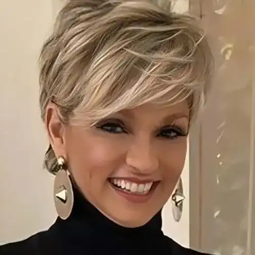 Blonde Kurzhaarperücke für Damen – Pixie Perücke in Blond-Braun-Mix