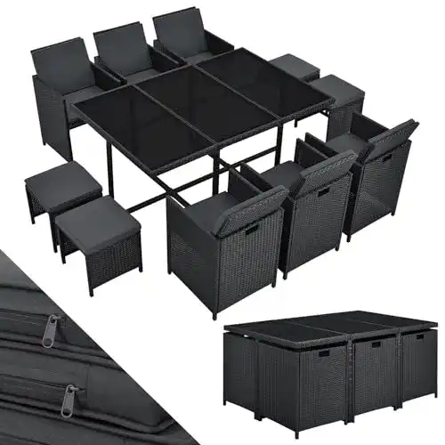 Juskys Polyrattan Sitzgruppe Baracoa XL 11-teilig für Garten und Terrasse