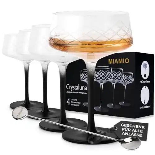 Cocktailgläser Miamio 280 ml Coupe Gläser 4er Set mit Barlöffel