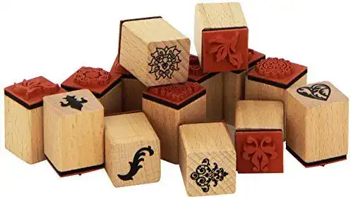 Rico Design Holzstempel-Set mit Ornamenten und Blumen