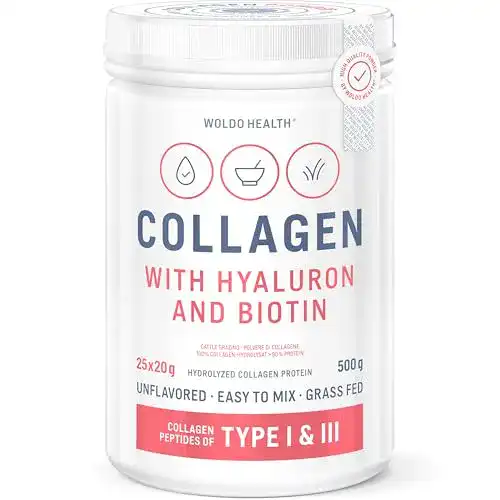 WoldoHealth Kollagen Pulver mit Hyaluronsäure für Haut und Haare