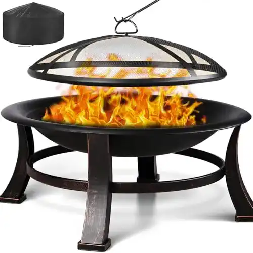 Feuerschale TLGREEN Feuerkorb mit Funkenschutz, 76 cm Durchmesser