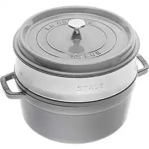 Staub Gusseisen Bräter mit Dämpfeinsatz, rund, 26 cm, Graphitgrau