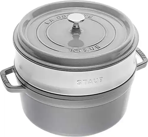 Staub Gusseisen Bräter mit Dämpfeinsatz, rund, 26 cm, Graphitgrau