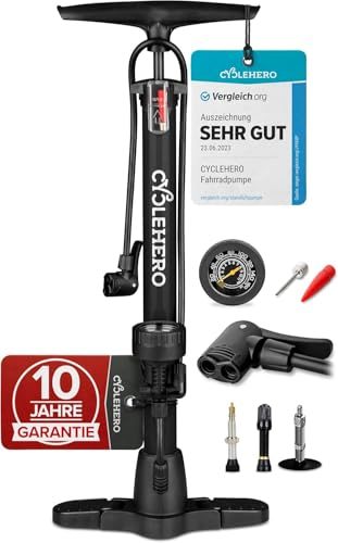 Standluftpumpe Cyclehero für alle Ventile – Hochdruckpumpe mit Manometer