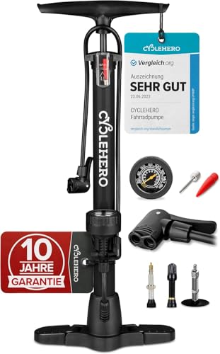 Standluftpumpe Cyclehero für alle Ventile – Hochdruckpumpe mit Manometer