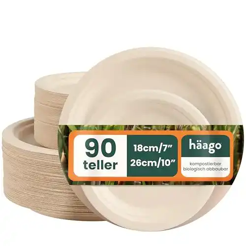 Zuckerrohr Teller von HAAGO – 100 Einwegteller aus Bagasse