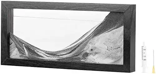 Dynamisches Sandbild Infactory in Schwarz-Weiß mit Holzrahmen 35 x 16 cm
