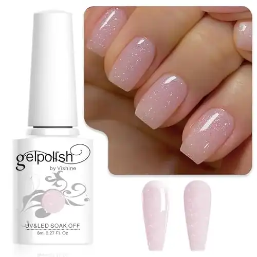 Vishine Gel-Nagellack mit transparentem Glitzer in Rosa Nude