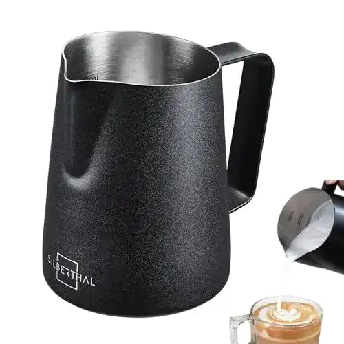 Milchkännchen aus Edelstahl 350ml schwarz für Barista und Latte Art