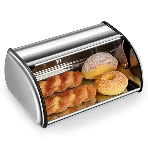 Brotkasten aus Edelstahl von Ribelli mit Rolldeckel und großem Volumen