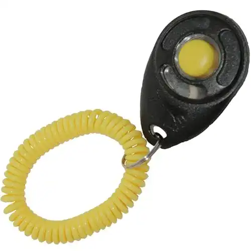 Clicker StarMark schwarz und gelb für Haustiertraining mit Armband