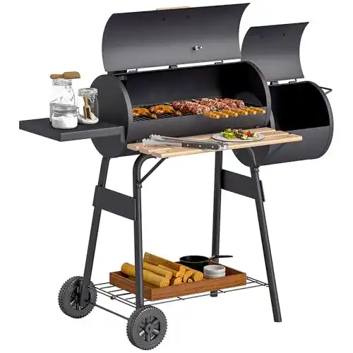 Outsunny Smoker Grillwagen mit Holzkohle und Kugelgrillfläche
