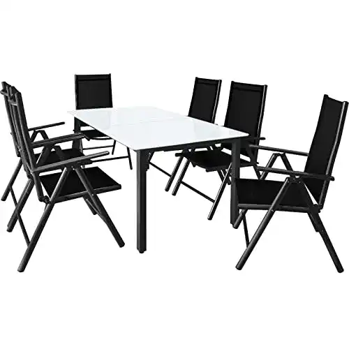 Gartenmöbel Set mit 6 Stühlen und Tisch 150x90cm aus Aluminium