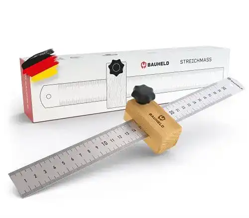 Streichmaß Bauheld 300mm Anreißwerkzeug aus Buchenholz und Edelstahl