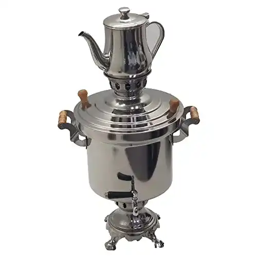 Samowar Grillpeter Set aus Edelstahl mit Teekanne und Holzkohle
