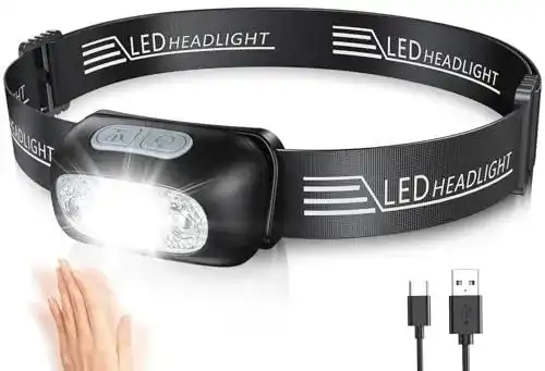 Akku Stirnlampe mit Bewegungssensor und 5 Lichtmodi