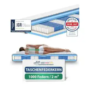 Taschenfederkernmatratze 80 x 200 cm mit 1000 Federn und 7 Zonen