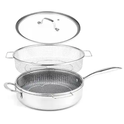 LIVINGTON Titan Pan Pfanne Edelstahlpfanne mit Antihaftbeschichtung