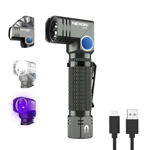 UV-Taschenlampe von Nicron mit LED und 90-Grad drehbarem Kopf