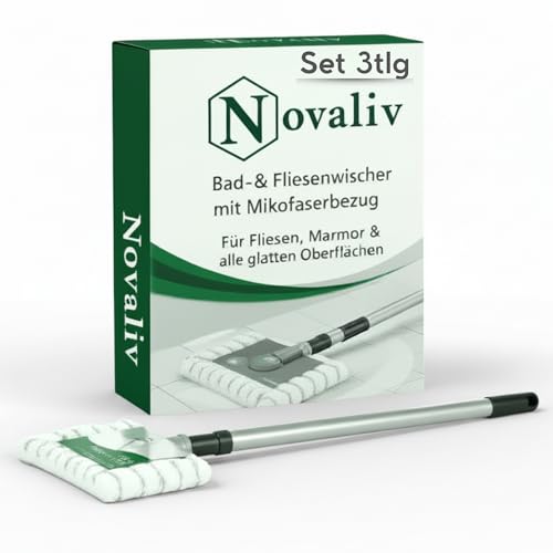 Fliesenwischer mit Teleskopstiel und Mikrofaserbezug von Novaliv
