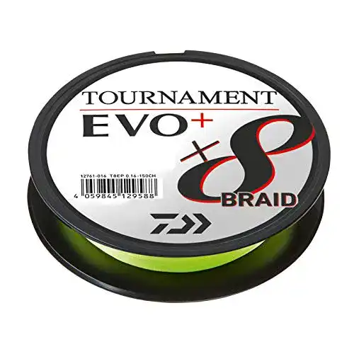 Daiwa Tournament x8 Braid Evo+ geflochtene Schnur, Chartreuse, 135m