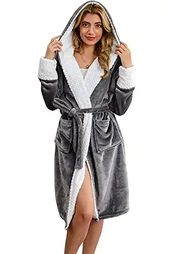 Bademantel Damen CMTOP Nachtwäsche Kimono mit Kapuze und Taschen