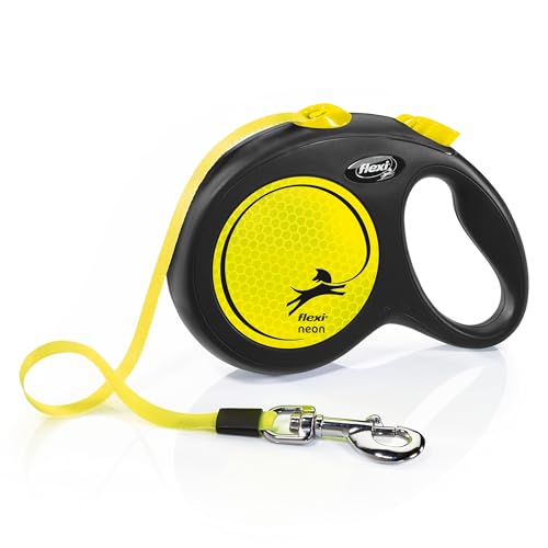 Flexi-Leine für große Hunde – Flexi Neon L Gurt 5 m Schwarz/Neon-Gelb