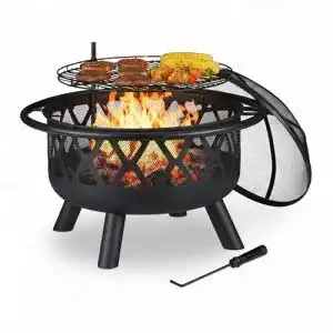 Feuerschale mit Funkenschutz und Grillrost von Relaxdays, Ø 75 cm