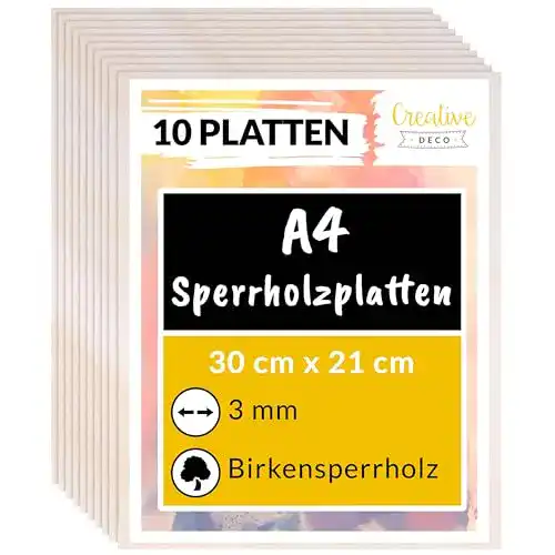 Sperrholzplatte Creative Deco A4 3mm Birkensperrholz für Bastelprojekte