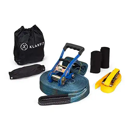 Slackline Klarfit Set mit Übungsline, Ratsche und Baumschutz