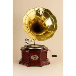 Grammophon Palazzo Int Trichter von His Masters Voice als Tischdekoration