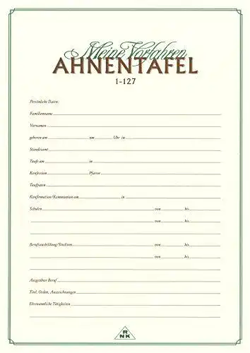 Ahnentafel RNKVERLAG 2801 für 7 Generationen – Meine Vorfahren