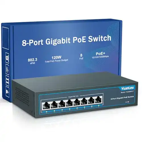 8-Port Gigabit PoE Switch von YuanLey mit 8 PoE+ Ports