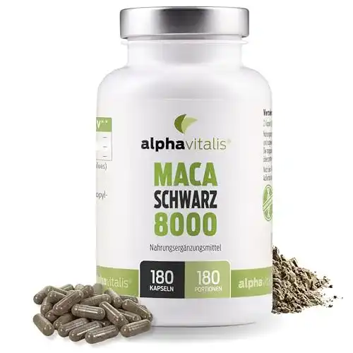 Maca Kapseln alphavitalis Schwarz 180 Stück vegane Nahrungsergänzung
