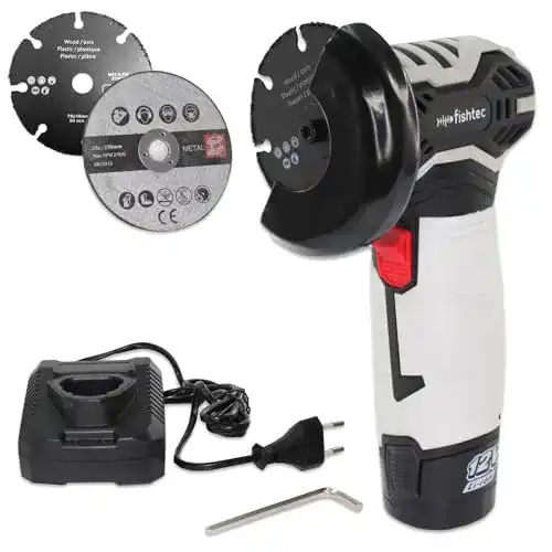 Kabelloser Mini-Winkelschleifer von FISHTEC mit 12 V Akku und Zubehör