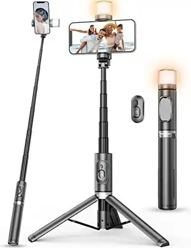 Pnitri Selfie Stick mit drehbarem Licht und Stativfunktion