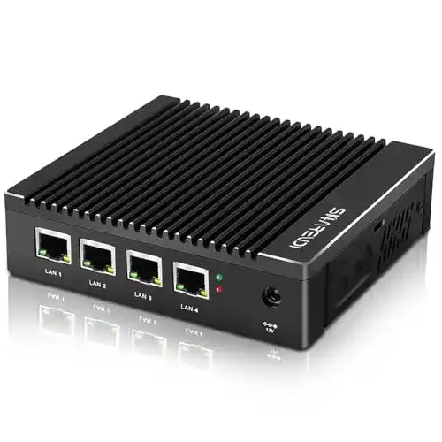 Lüfterloser Mini-PC Sharevdi Firewall Micro mit Intel N3700 und 4 NIC-Ports