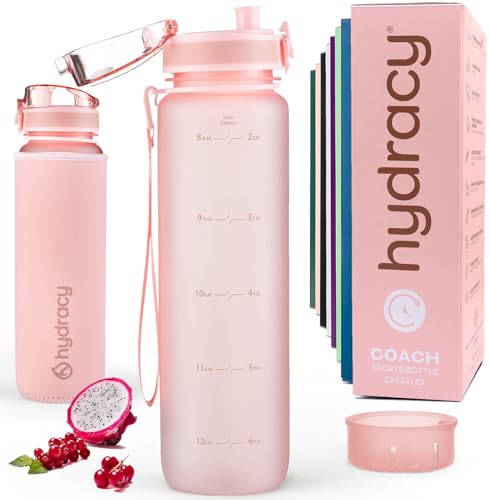 Hydracy 1 Liter Trinkflasche mit Fruchteinsatz und Zeitmarkierung