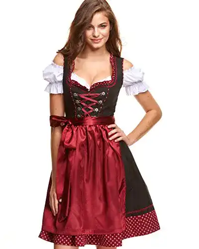 Dirndl Damen Adelstrachten Midi Set 3-teilig mit Bluse und Schürze