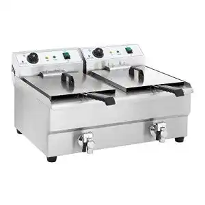 Doppelfritteuse Royal Catering aus Edelstahl mit 2 x 16 Litern