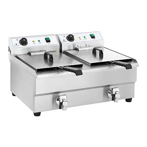 Doppelfritteuse Royal Catering aus Edelstahl mit 2 x 16 Litern