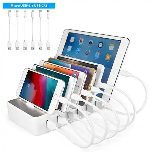 TechDot USB Ladestation für Handy und Tablet mit 6 Ports und Kabeln