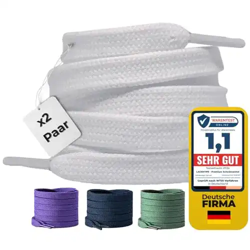 Weiße Schnürsenkel LaceHype – 2 Paar flache 10 mm Schnürsenkel