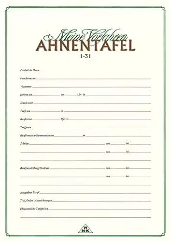 Ahnentafel RNK Verlag 2800 für 5 Generationen im DIN A3 Format
