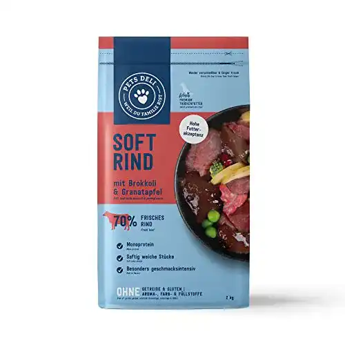Pets Deli Soft Trockenfutter für Hunde mit Rind, Brokkoli und Granatapfel