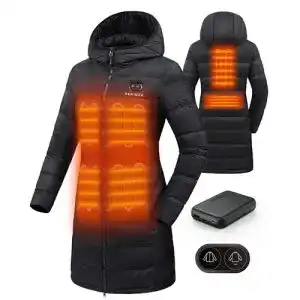 Beheizbare Jacke für Damen mit Kapuze und Dual-Control-Heizsystem