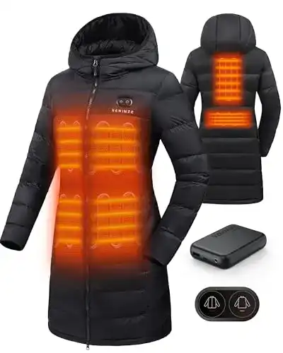 Beheizbare Jacke für Damen mit Kapuze und Dual-Control-Heizsystem