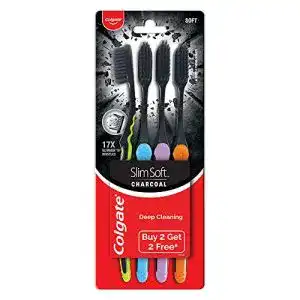 Aktivkohle Zahnbürste Colgate mit schlanker, weicher Holzkohle, 3 Stück