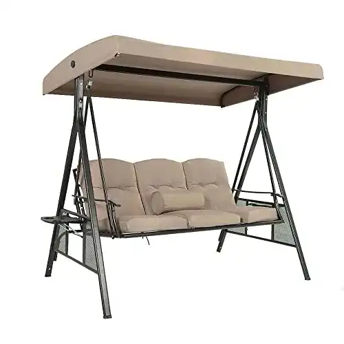 Hollywoodschaukel Home Deluxe Descanso Beige 3-Sitzer für den Garten